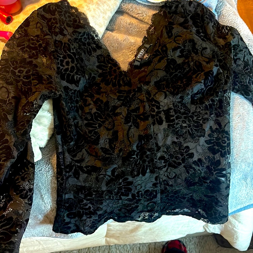 Black guess lace shirt size m